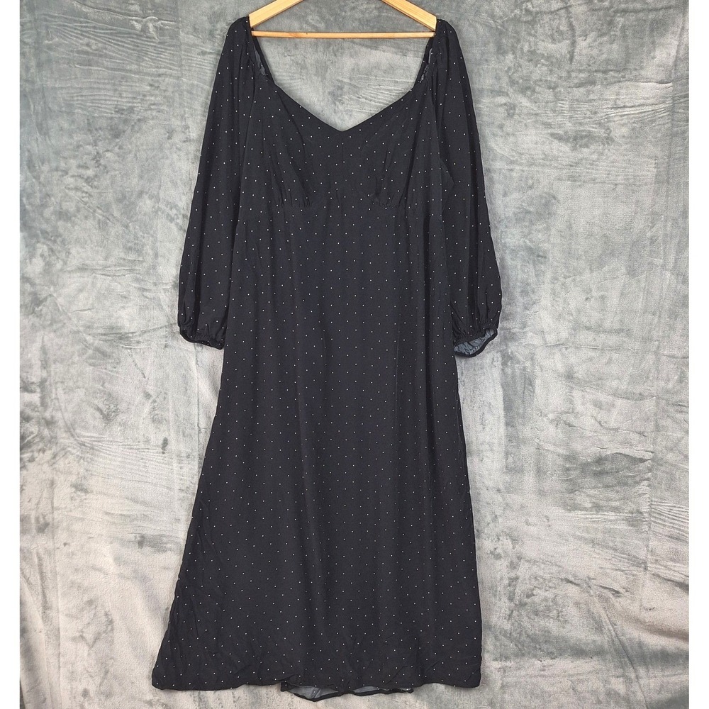Womens‎ Dress 1X Black Babydoll Polka Dot Maxi Whimsigoth Witchy Fairy Grunge